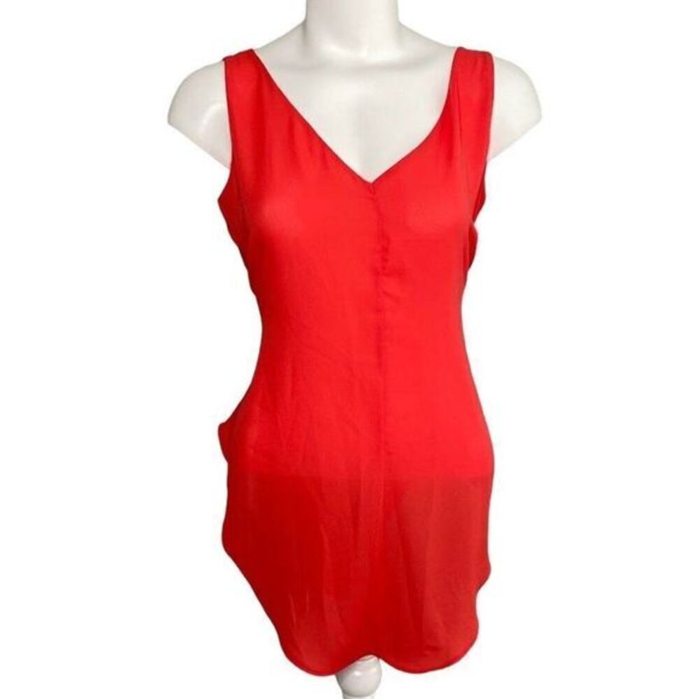 Worthington Warm Red Sleeveless V Neck Chiffon Tank Top sz Small